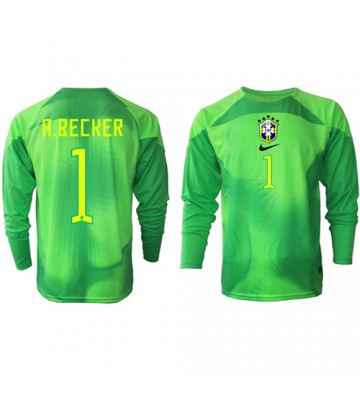 Brasilien Alisson Becker #1 Målmand Udebanetrøje VM 2022 Lange ærmer